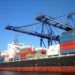Cargo ship at port, like the first grain ship leaving Ukraine