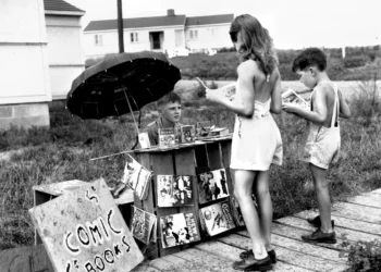 Comic book stand with manga and comics on display
