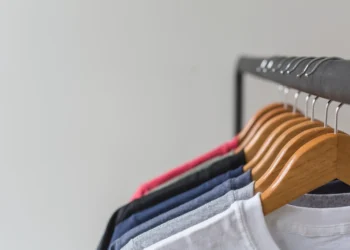 Plain t-shirts on hangers ready for custom printing