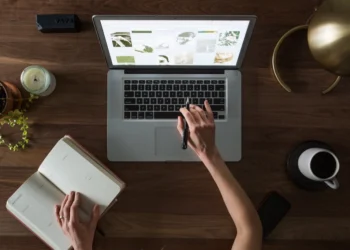 Entrepreneur working on a laptop at her desk