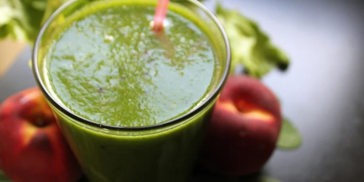 Green smoothie made with fruit and vegetables