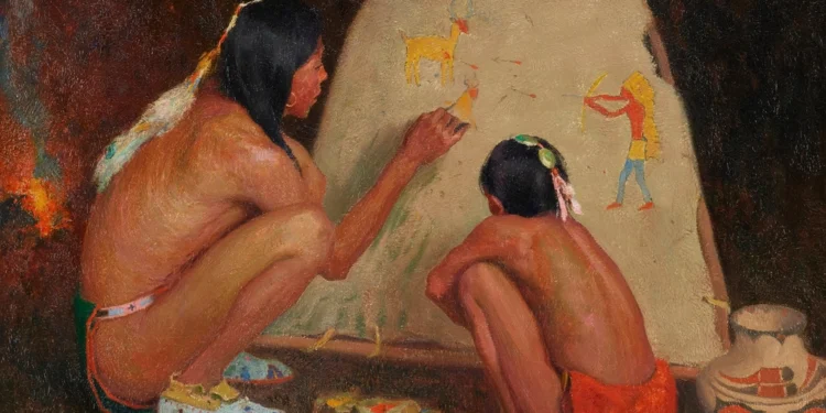 Native American scene related to shamanic beliefs and the medicine wheel