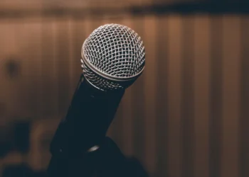 Microphone ready for a performance by Dallas rapper NoStoppin3k