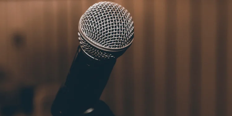 Microphone ready for a performance by Dallas rapper NoStoppin3k