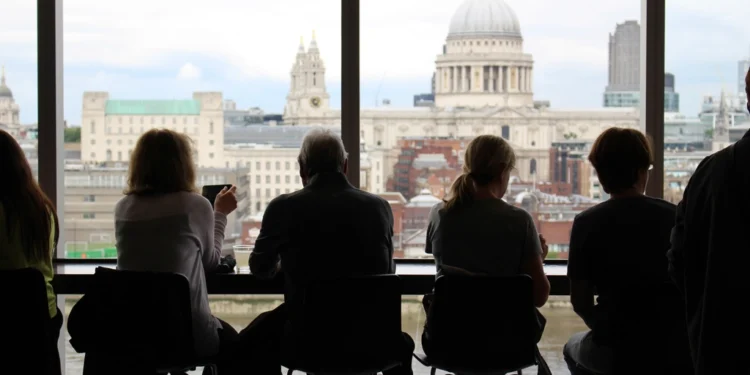 People dining at a restaurant table in the United Kingdom