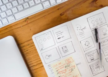 Web design desk related to choosing the perfect WordPress theme
