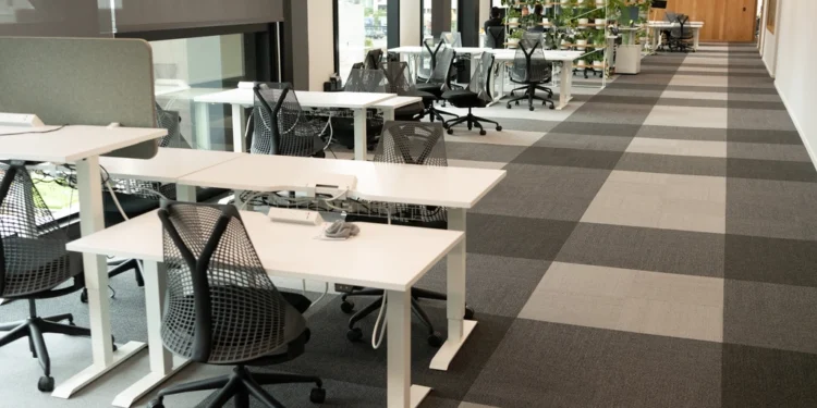 Modern office workplace with essential services