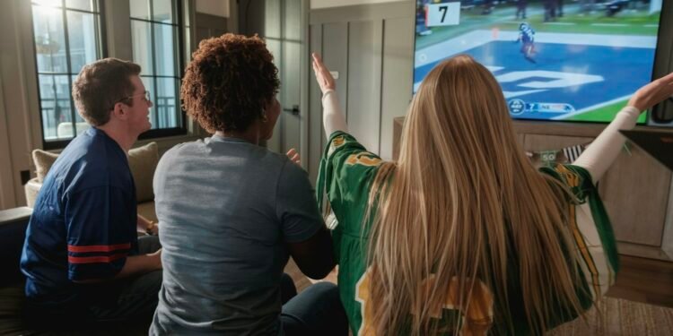 Friends watching football at home on a legal service instead of VIPStand
